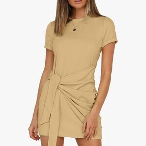 Tan Short Sleeve‎ Mini Dress
